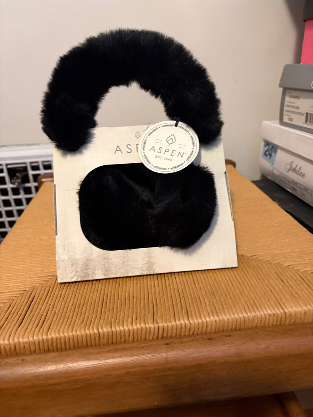Aspesi Black Faux Fur Earwarmers